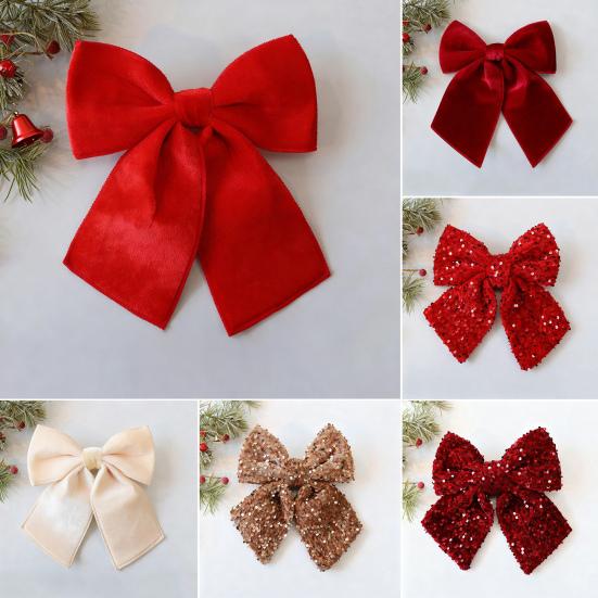 Christmas Bow Red Green Ribbon Bow Xmas Tree Decor Sequined Bow for Windows Doors Gift Wrapping Festive Holiday Decor