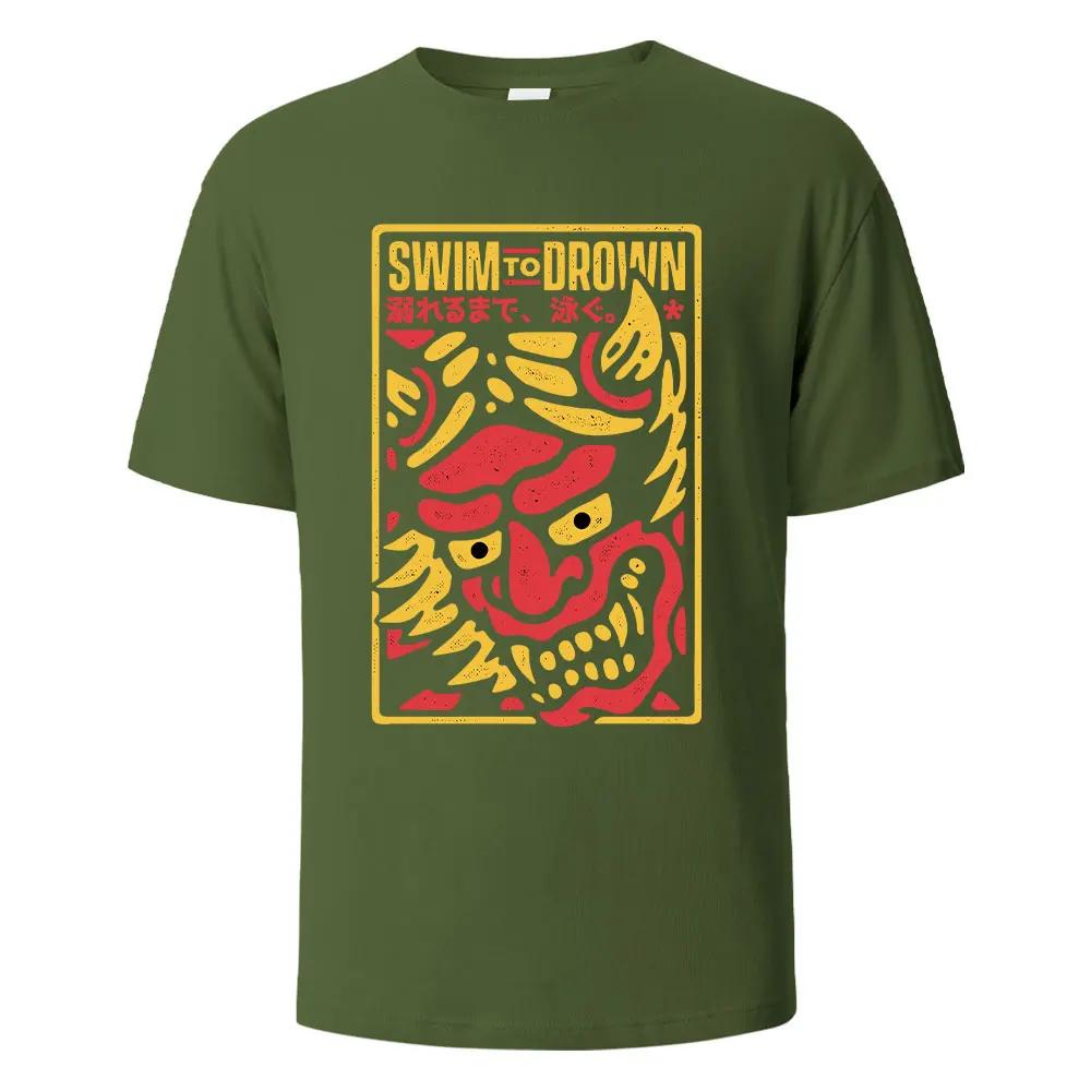 Swim To Drown Printing Men‘s T-shirt Casual Breathable Tshirts 100%Cotton Funny Tops Street Oversized T-Shirts For Men Women