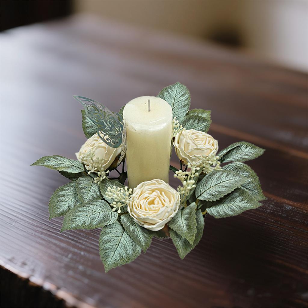 Elegant Faux Eucalyptus and Berries Candle Rings Decorative Wreaths for Wedding Reception Table Centerpiece or Home Décor