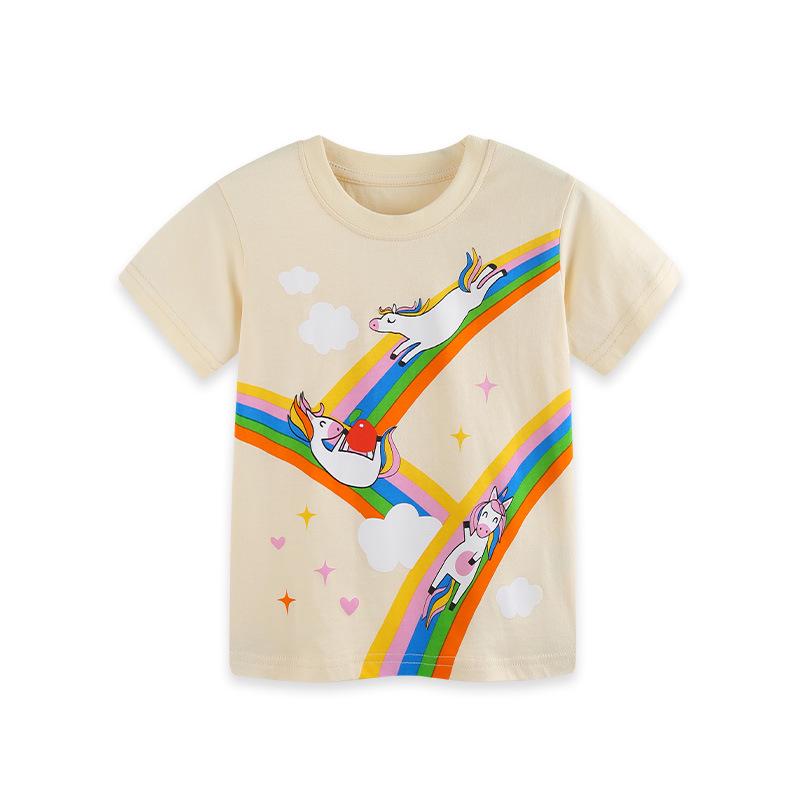 

European Style Unicorn Print Girls Round Neck Cotton T-shirt 115cm