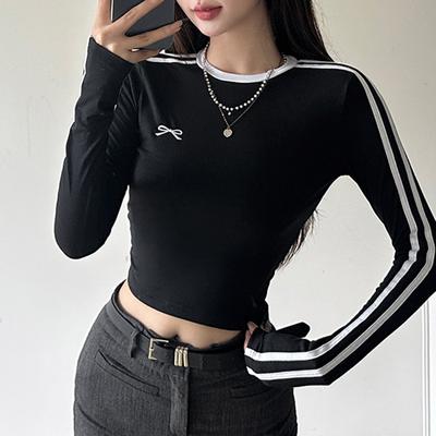 Y2K Minimalist Round Neck Bow Embroidered Top