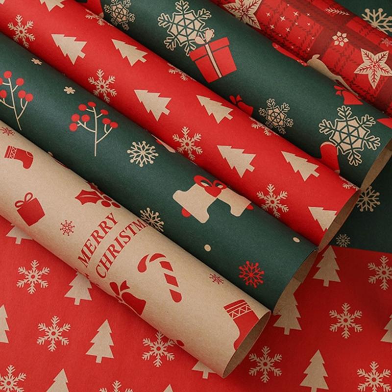 Christmas Themed Wrapping Paper Set 5 Pack 50x74cm Thick Recyclable Materials Assorted Seasonal Artwork