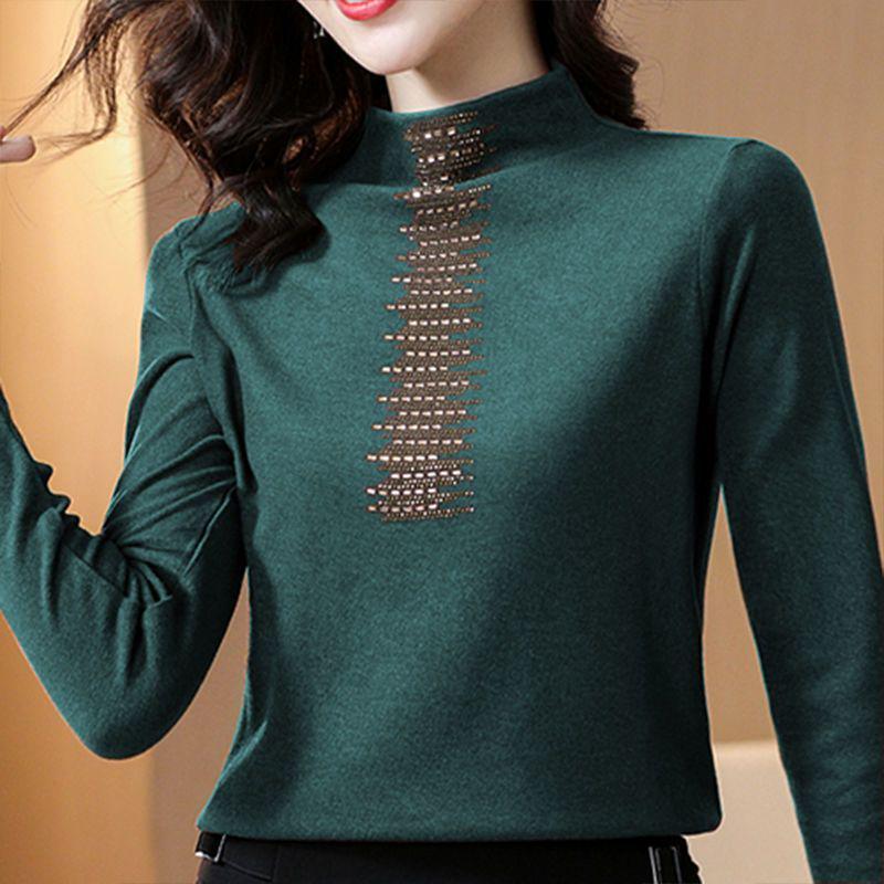 Double-Sided Fleece Velvet Turtleneck Slim Fit Women s Long-Sleeve Top L (100-110 jin) темно-зеленого