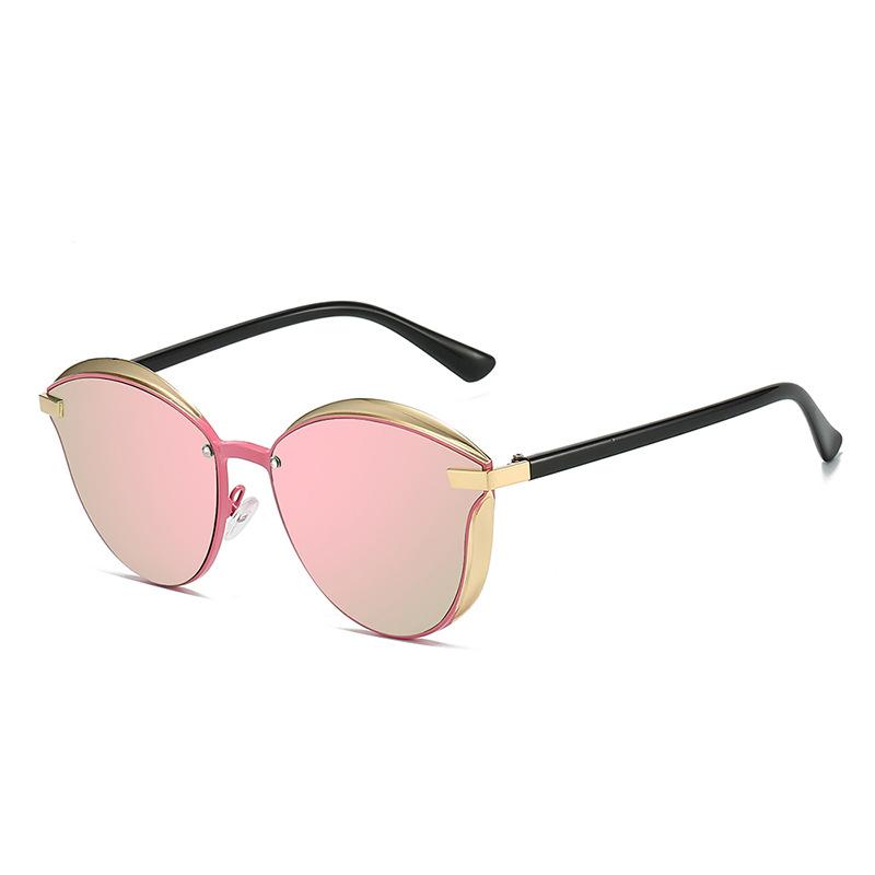 Non-polarized Women Full Frame Cat Eye Shaped Trendy Sunglasses Metal Frame Popular Multicolor Lenses Elegant Pink Sunglasses