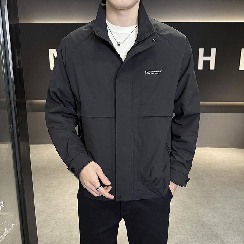 Men'S Jacket Spring New Stand-Up Collar Fashion Versatile Tooling Top Loose Casual Fashion Men'S Coat