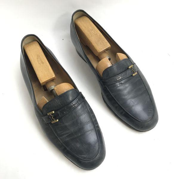A.Testoni Leather Moccasin Slip-on Loafer 6.5 25 Black Business Dress shoes(USED)