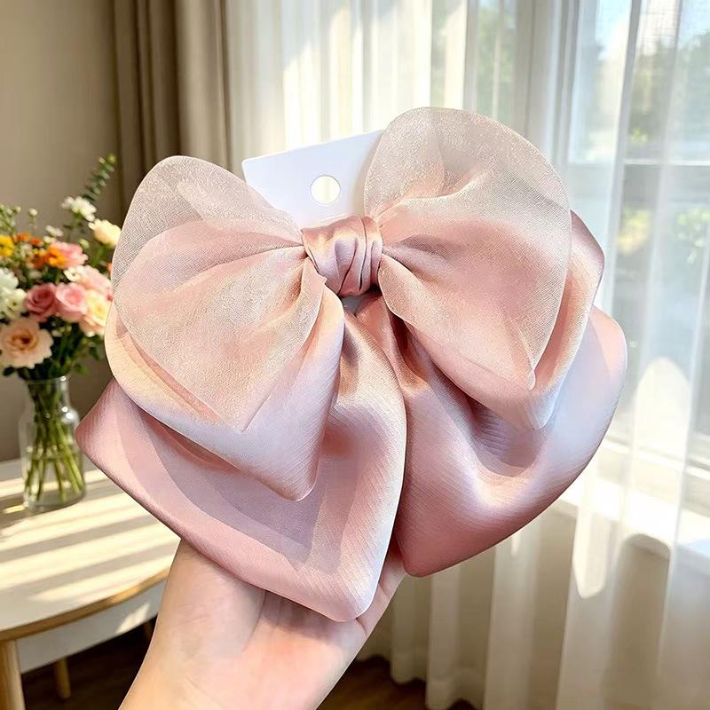 Handmade Chiffon Floral Bow Ponytail Clip for Voluminous Hair