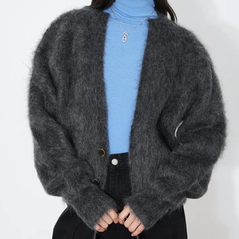 

GMXIA Женский винтажный вязаный свитер из искусственной норки, кардиган, верхняя одежда, премиум-фактура, темпераментное пальто, топ One size серый