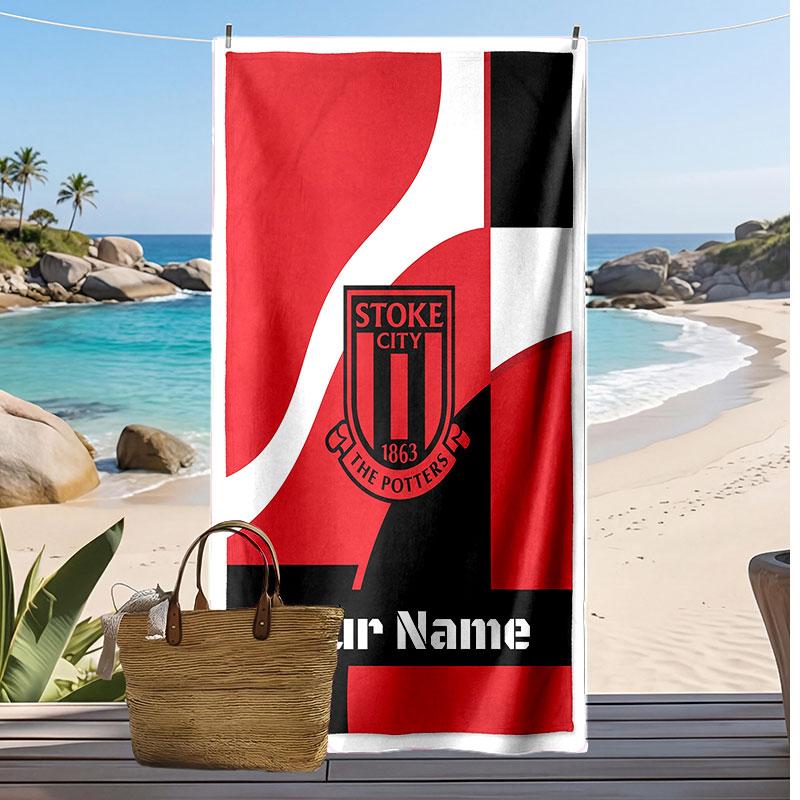 Stoke City FC Personalized Printed Beach Towel Soccer Logo Support Custom Name Text Absorbent Towel For Sport Travel Special Gift