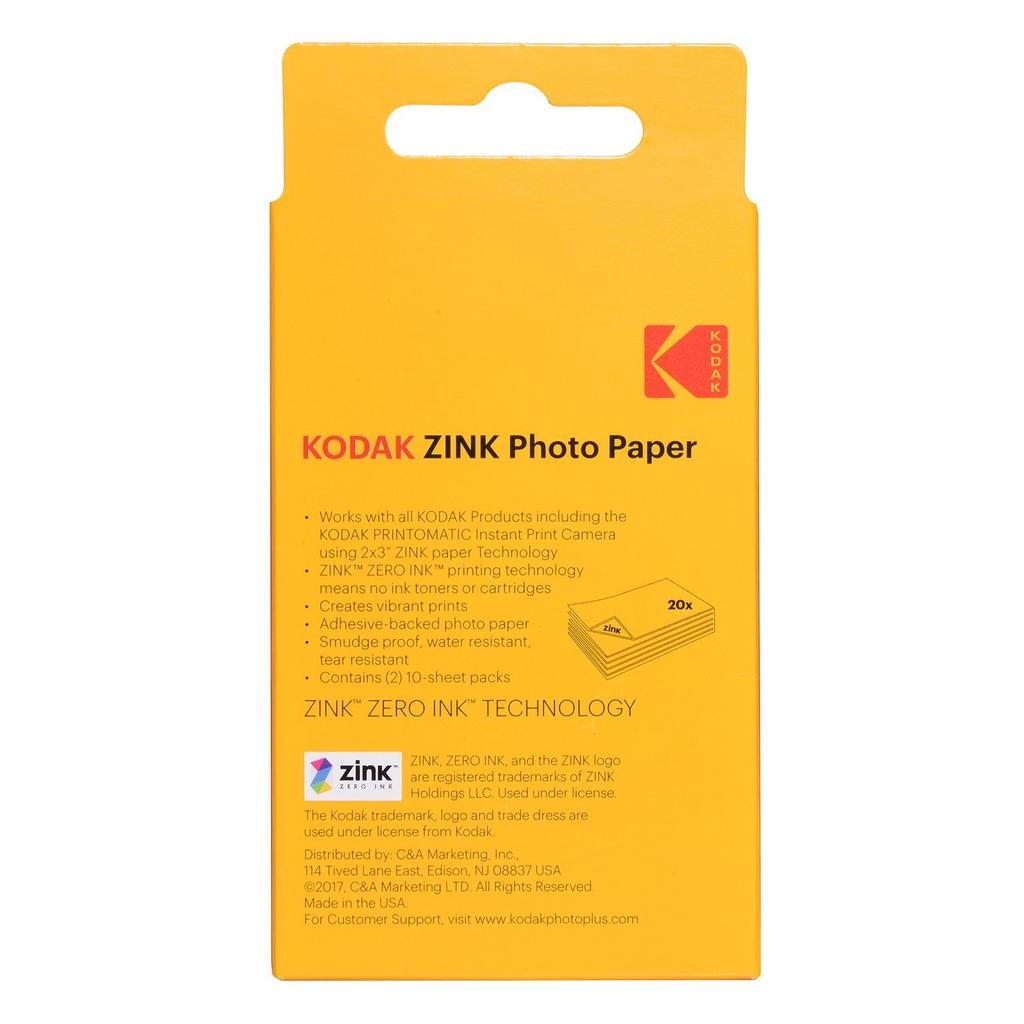 Kodak 2x3 inch Zinc Photo Paper (20 sheets)