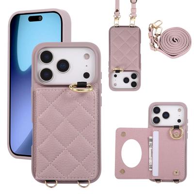 Litschi-Muster Karomuster Kartenhalter Lederhülle für iPhone 17/Pro Max
