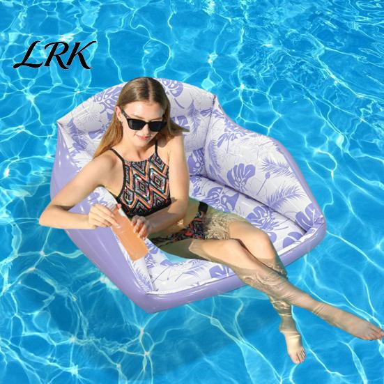 Inflatable Pool Float Lounge Chair for Adults, Water Sofa with Cup Holder Holder, Folding Blow-Up Floating Seat, Summer Beach Swimming Accessories