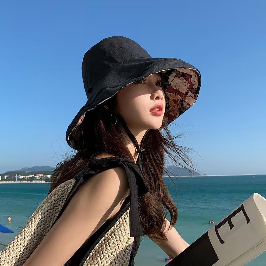 

Sun hat Spring and autumn basin hat Adjustable versatile children s big eaves hat Double-sided tide summer sun protection adjustable