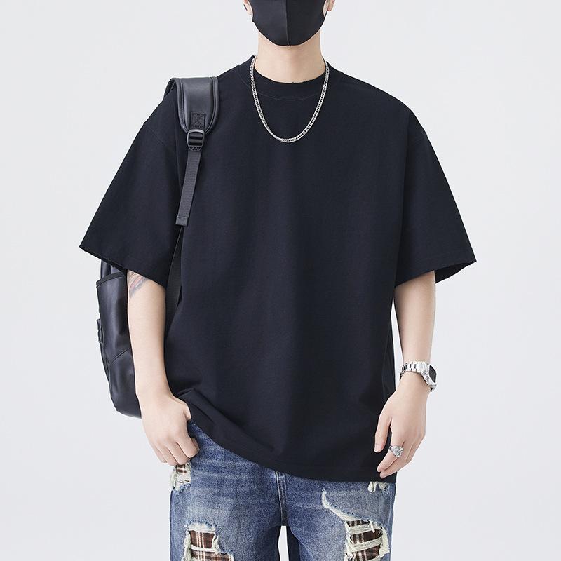 New Summer Heavyweight 320g Pure Cotton Cool T-shirt Men's White Short-sleeved Loose Top Men