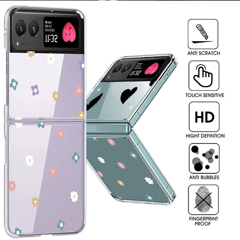 Flower Love Hearts Stars Pattern 2cps Foldable Case for Motorola Razr 50 40 Ultra Shockproof Transparent Hard Pc Slim Case Cover
