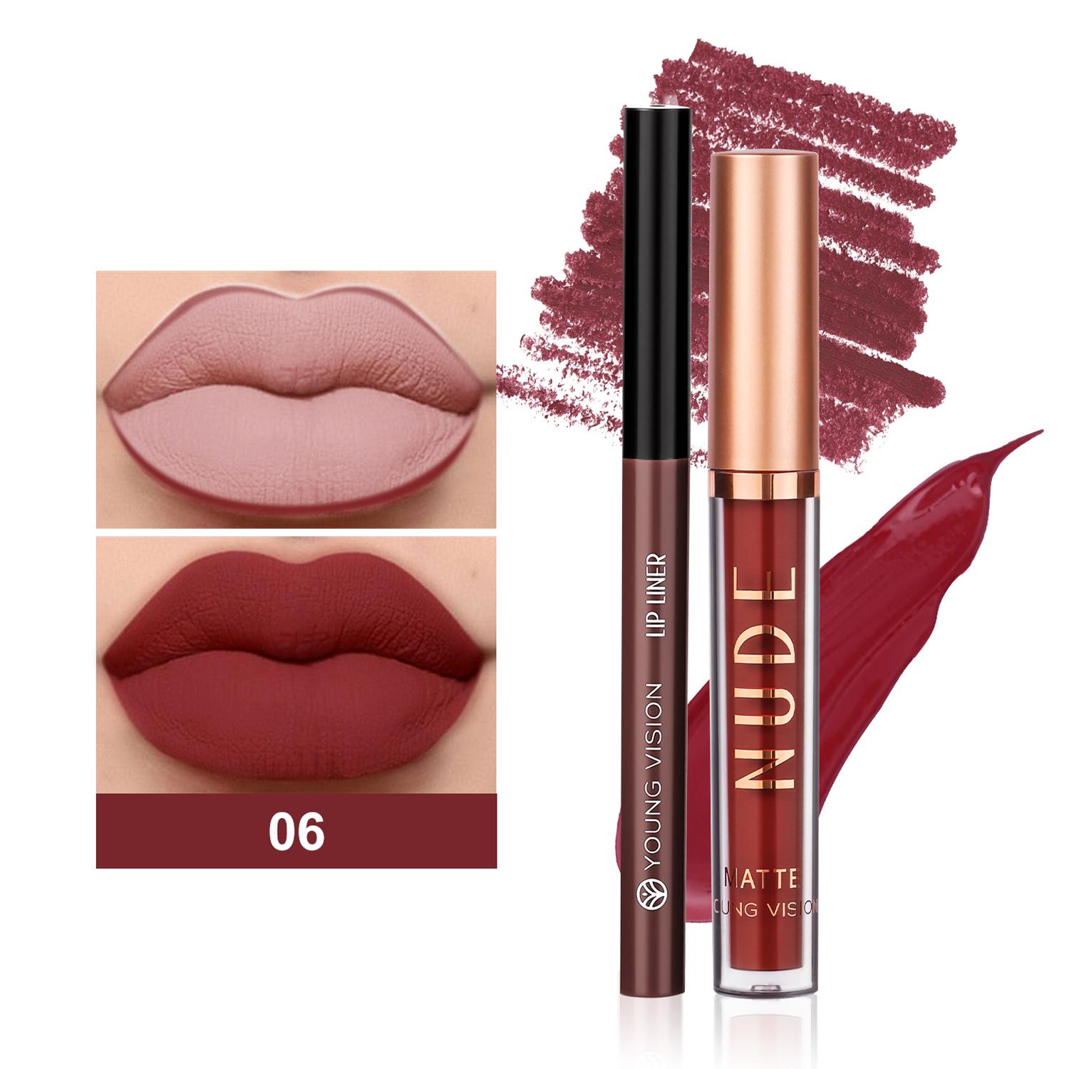 

YOUNG VISION 2-color matte long-lasting color lip liner set waterproof anti-sweat non-stick cup lip gloss rotatable lip liner 06