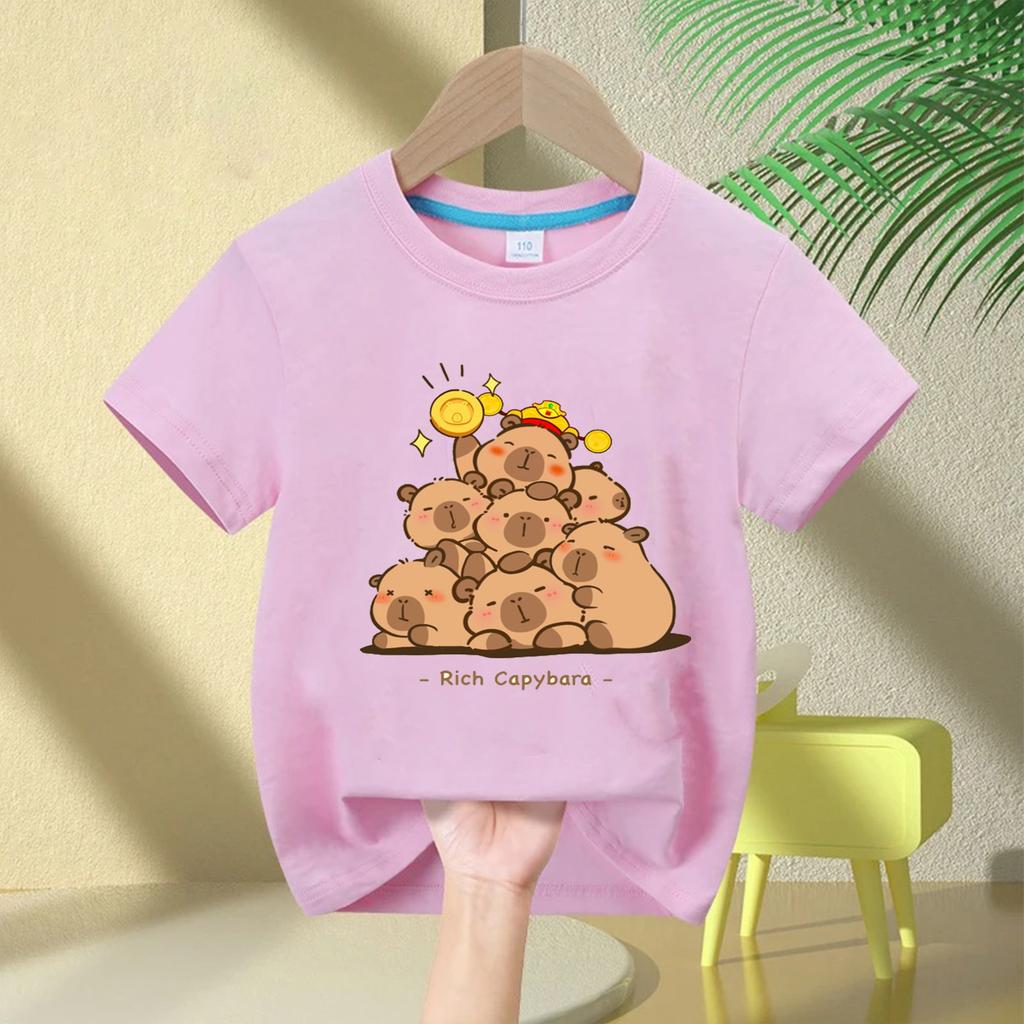 2025 Summert Shirt  New Trend Capybara Printing Cute Children's Short-Sleeved T-Shirt Cute Comfortable Versatile Boy and Girl T-Shirt