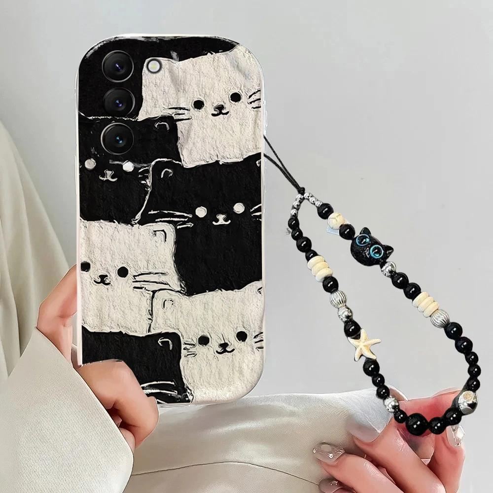 Cute Black Cat Lanyard Phone Case For Motorola Moto Edge 50 Fusion Pro Ultra G84 G14 G75 G35 G05 G15 G22 G30 G24 G54 G34 E13 E22