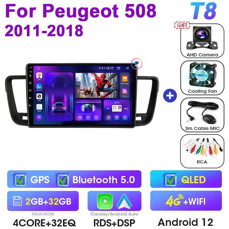 2 Din Android 12 Car Radio For Peugeot 508 2011 -2018 Multimedia Video Player GPS Navigation Stereo 4G WIFI Carplay Auto RDS DVD