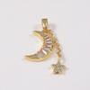Elegant Star and Moon Crescent Pendant with Square Cut and Small Diamonds on Clavicle Chain