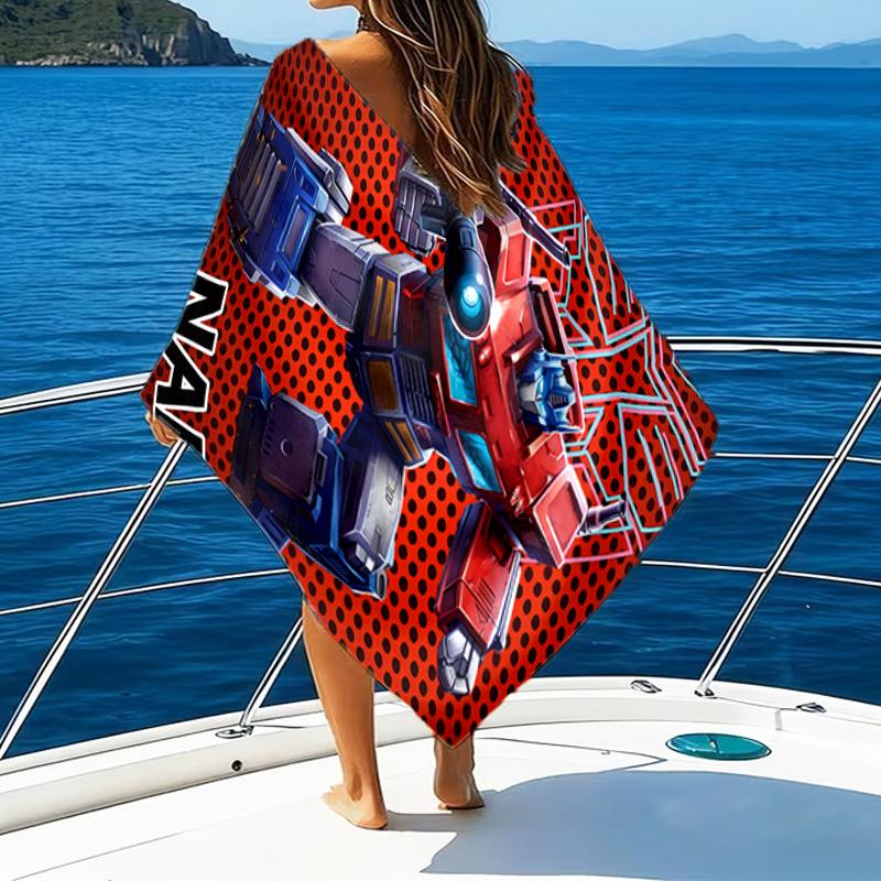 1pc Transformers Beach Towel with Custom Name, Beach/Swimming/Bath/Picnic/Camping Towel, Suitable for Seaside Beaches