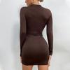 Women's Sexy Slimming Drawstring Long Sleeve Dress with Round and Half-High Neck
