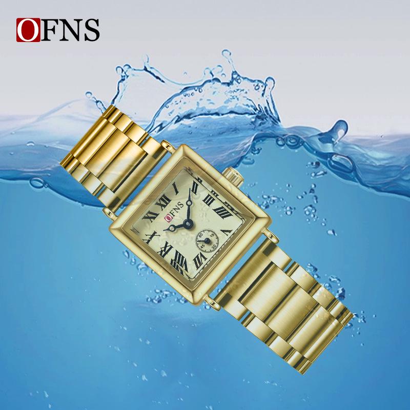OFNS Retro Leather Strap Women's Business Quartz Watch - Square Dial, Steel & Mesh Straps, Two-Hand Design