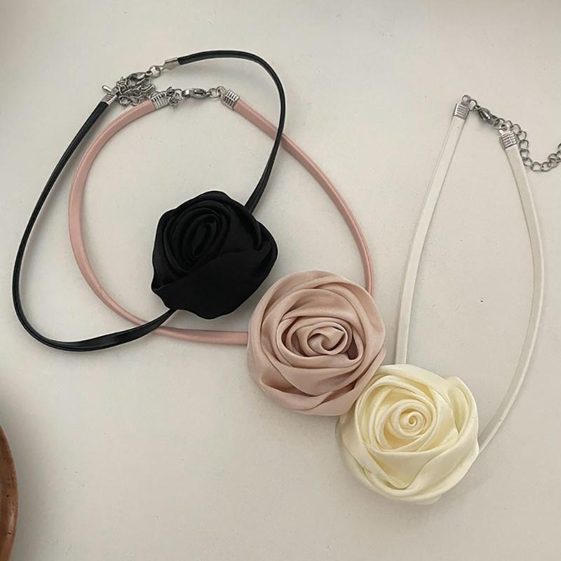 Gothic Elegant Big Rose Flower Clavicle Chain Necklace Women Wedding Bridal Sexy Adjustable Choker Jewelry Y2K Accessory