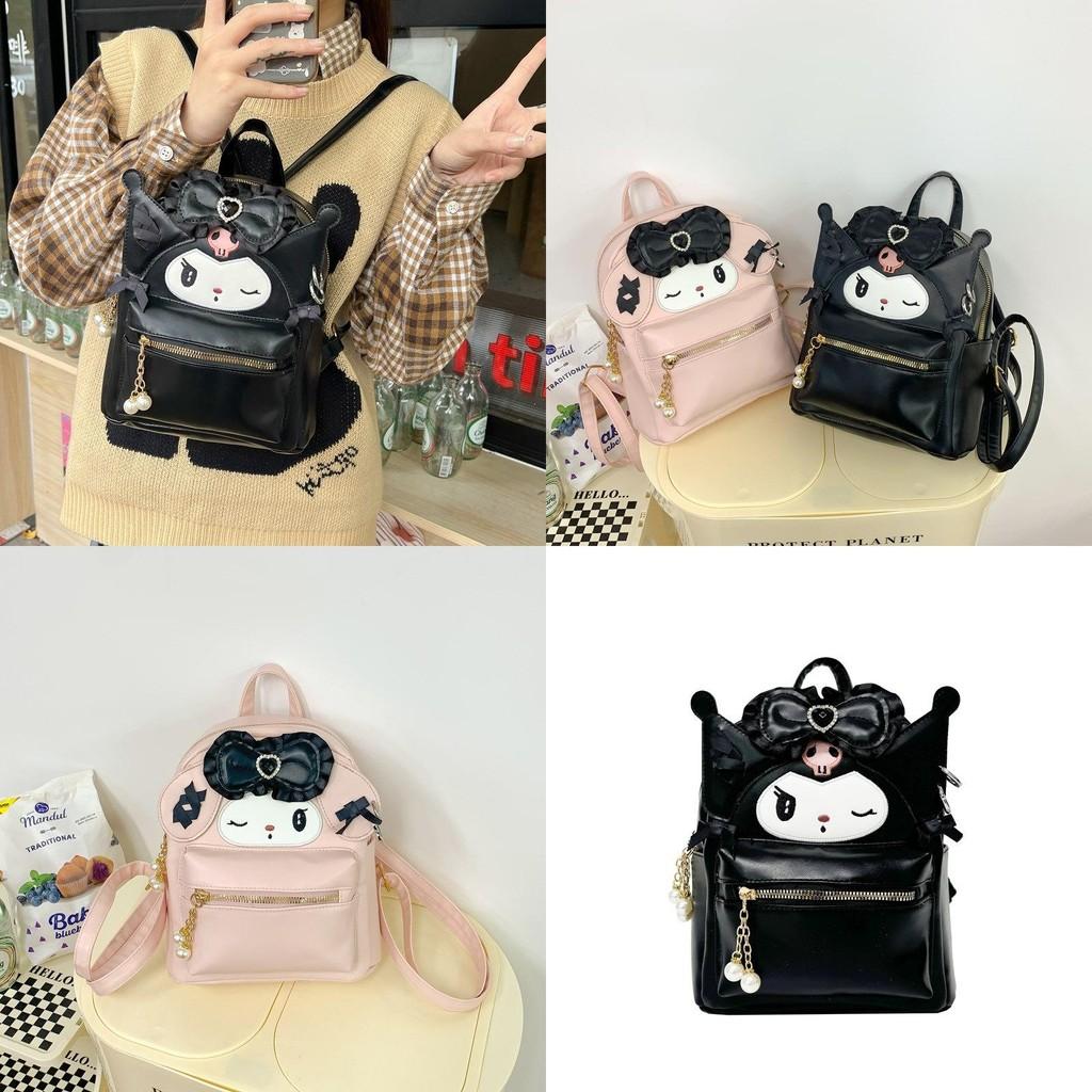 Kuromi Cute Student Backpack With Pu Leather And Bow Decor For Daily Use
