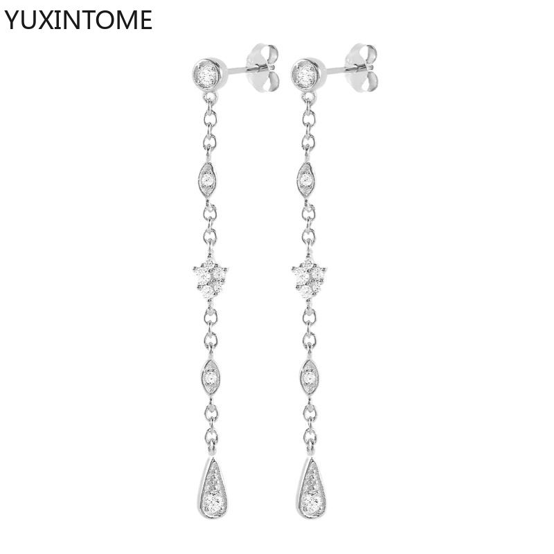 925 Silver Needle Long Chain Stud Earrings For Women Exquisite Zircon Geometric Tassel Pendant Earrings Luxury Jewelry