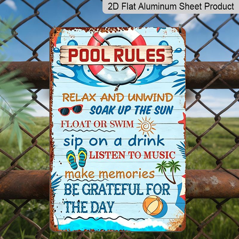 2D Flat Aluminum Metal Sign Decorative Signs and Plaques Vintage Pool Rules Metal Sign- 8.0X 12.0inch Vintage Wall Art, Easy To Hang with Pre-Drilled