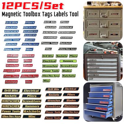 12Pcs Magnetic Toolbox Drawer Tags Bold Easy-to-Read 3D Magnetic Tool Box Organizer Labels Toolbox Widget Stickers Accessories