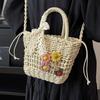 Chic Handcrafted Woven Bag Stylish Rattan Tote With Floral Print And Scarf