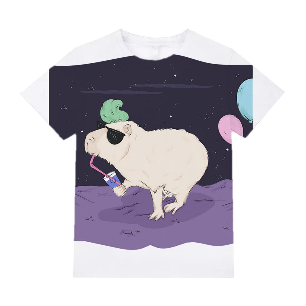 Lustiges Tier Capybara Grafik 3D-gedruckte T-Shirts Sommer Casual Rundhals Kurzarm Kinder Jungen und Mädchen Kinder Unisex T-Shirts