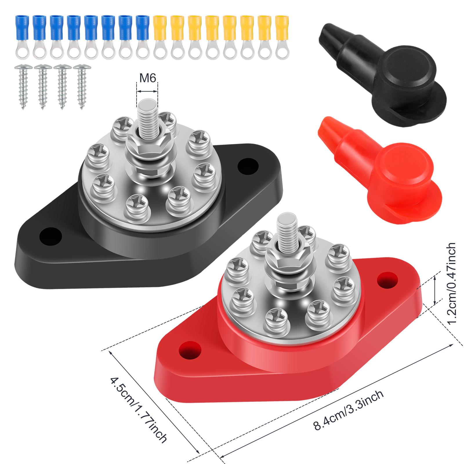 

2Pcs Клемний блок шини 180A 48V Клемний розподільний блок Нікельована мідь Шина Блоки розподілу живлення для автомобіля