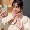 Women Autumn Winter Scarf Dot Print Patchwork Color Plush Shawl Knitting Cross Scarf Collar Thick Neck Wrap