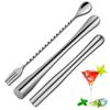 2Pcs Stainless Steel Cocktail Muddler With Bar Mixing Spoon Cocktail Muddler Long Drink Stirrer Bartender Bar Accessories