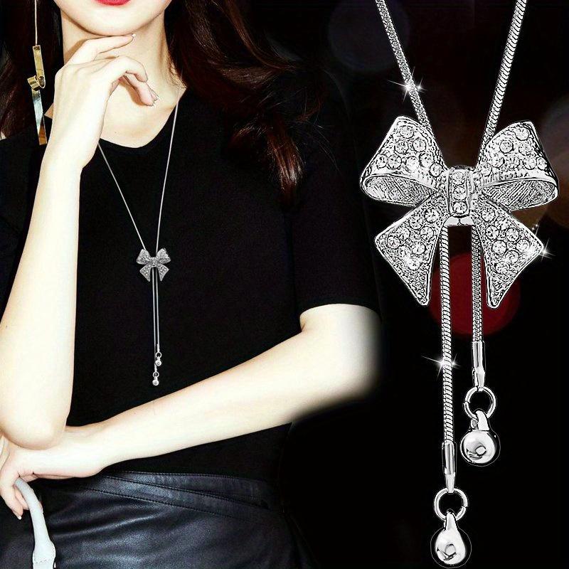 1PC Autumn and Winter Simple and Versatile Atmosphere Korean Hanging Chain Bow Necklace Women's Fashion Clothes with Accessories