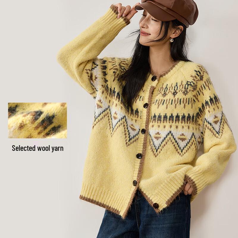 VICTORIA&VERA Women's Fair Isle Jacquard Wool Blend Cardigan