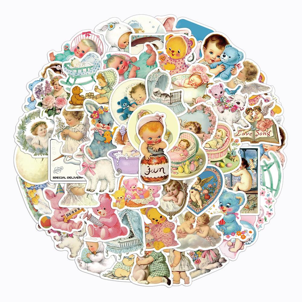 10/30/50pcs Retro Cartoon Baby and Animals Stickers Aesthetic Graffiti Decals Decoration Suitcase Diary Phone Bike Sticker Pack
