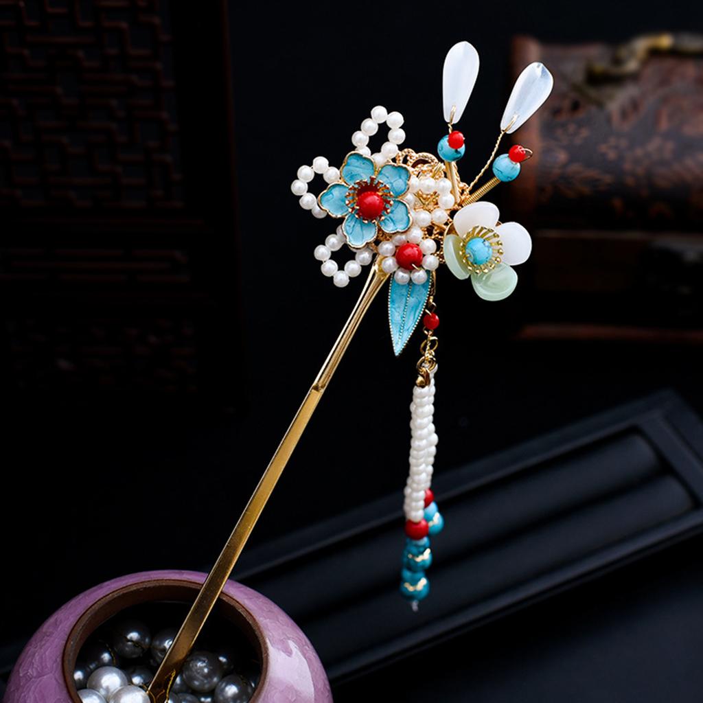 Chinese Style Vintage Hairpin Elegant Flower Vine Jade Stone Hair Stick Hanfu Cheongsam Evening Dress Hair Decor Accessories