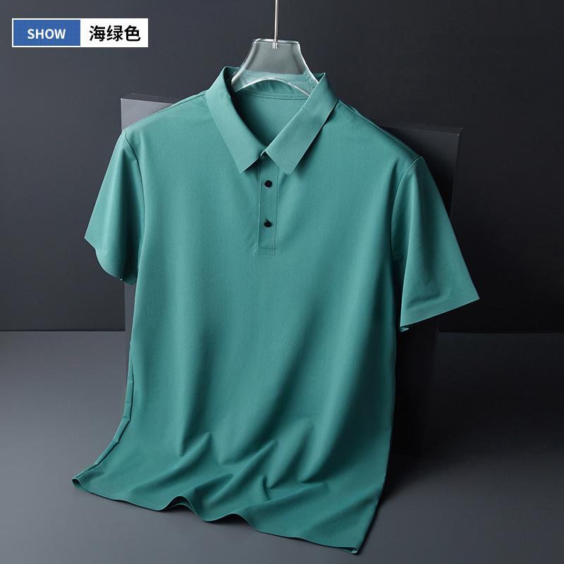 Men Seamless Solid Color Light Business Breathable Short Sleeve Polo Shirt