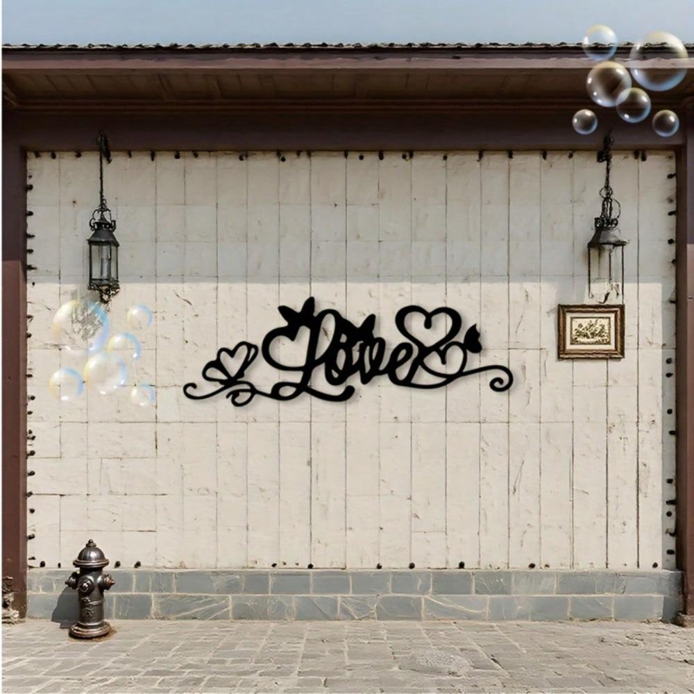 Flat Metal Heart Butterfly Wall Art Romantic Black Iron Love Design Calligraphy Letter Ornament for Valentine Wedding Home Decor