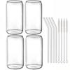Trinkgläser mit Glasstrohhalm 4er-Set Dosenförmige Biergläser Tasse Eiskaffee-Gläser für Whiskey Soda Tee Cocktail Trinkgeschirr