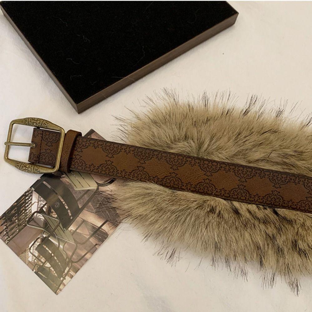PU Leather Furry Waistband Rivet Y2K Waistband Fashion Plush Belt  Female/Girls