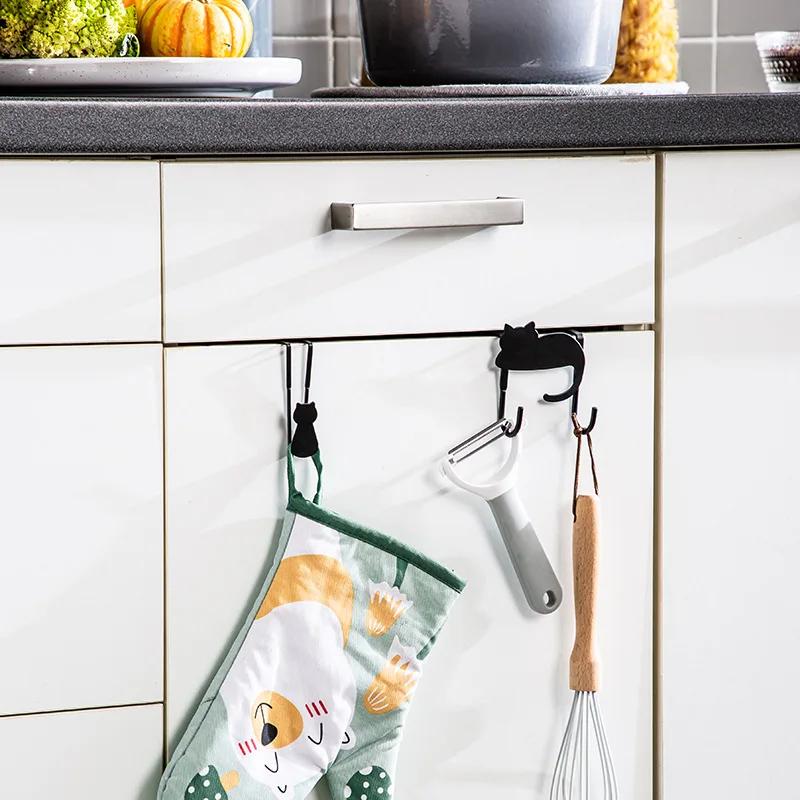 Cabinet Hooks Cute Cat No Hole Door Back Bag Hanger Drawer Small Item Hooks Clothes and Hat Hooks
