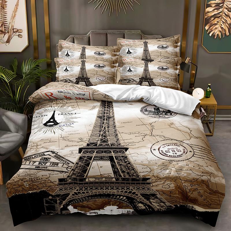 3D-Eiffelturm-Bettwäsche-Set, moderne romantische Liebe, Daunen-Bettbezug, 2/3, Pariser Turm, bedruckter Bettbezug, luxuriöse, schnell trocknende Bettbezüge