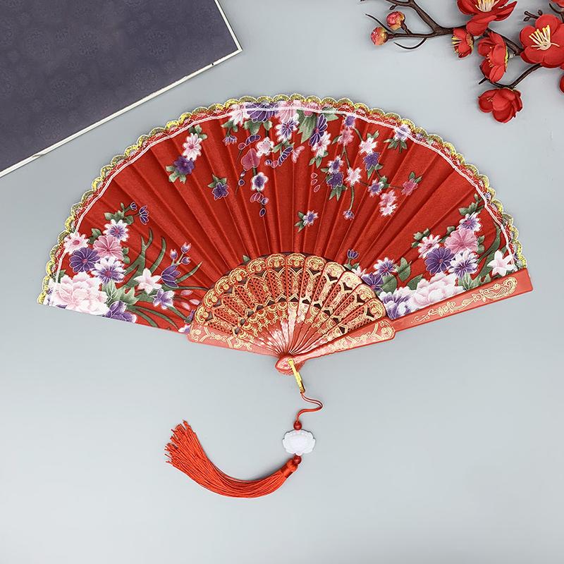 Chinese Style Vintage Silk Folding Fan Art Crafts Gift Home Decoration Dance Hand Fan Handmade Room Decorative Fan