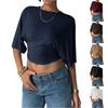 Womens Spring Tops Loose Fit Cropped Summer Shirts for Women Casual Short Sleeve Womens Summer Shirts