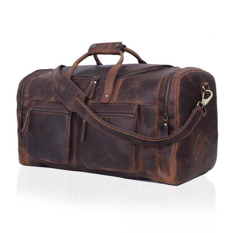 Handmade Leather Duffel Bag, Travel Luggage Duffel Gym Bag Weekender Overnight Bag for Men Leather Sports Duffle Gift Bag for Men